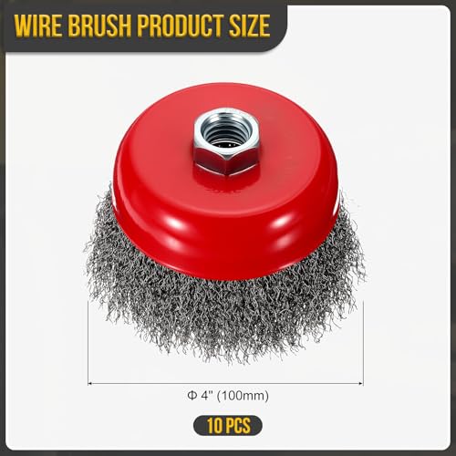 DTGN 4 Inch Wire Cup Brush for Grinder - 10 Pcs - Carbon Steel Crimping(0.012" Wire Size) Wire Wheel for Angle Grinder with 5/8"-11 Arbor - Good for Cleaning Rust Paint Abrasive by DTGN - Image 2