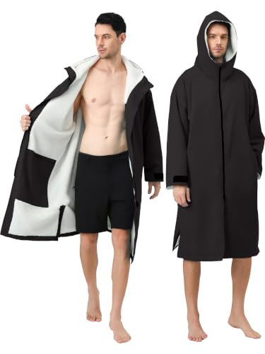 Swim Parka Women Men Windproof Sherpa-Lined Unisex Parka Quick-dry Coat Robe for Youth,Oversize Swimming Warm Jacket