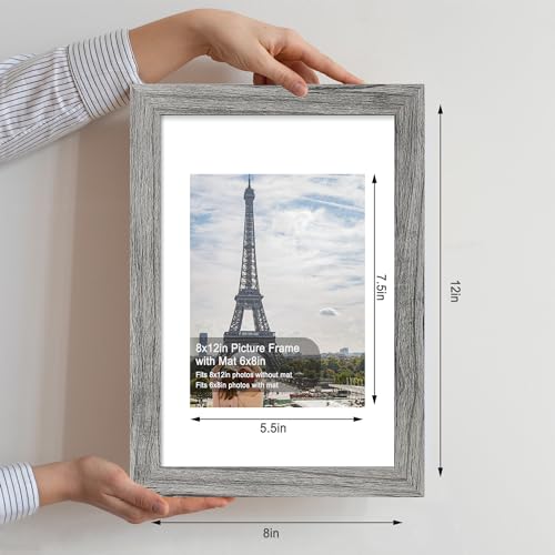 Hongkee 8x12 Picture Frame Set of 4, Real Glass and Wood Frame, 6x8 Mat by Hongkee - Used condition - Image 2