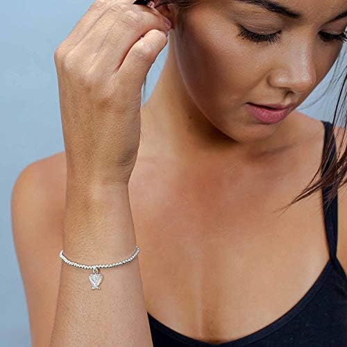 Lu Bella Silver Womens Friendship Charm Bracelet - Womens Stackable Jewellery - Mum Gifts From Daughter - Adjustable Stretchy Silver String Present Jewellery with Charm and Gift Bag from