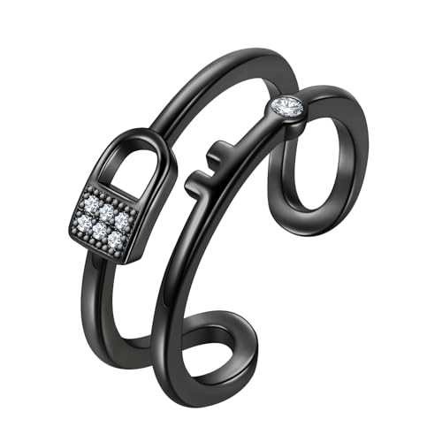 Porte-clés réglable beautlace KR0114 en argent et noir avec serrure ouverte pour couples