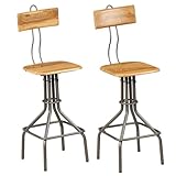 Homgoday Lot de 2 tabourets de bar en teck massif de récupération, chaises d'extérieur, chaises de salle à manger pour jardin, meubles de jardin, meubles d'extérieur de terrasse