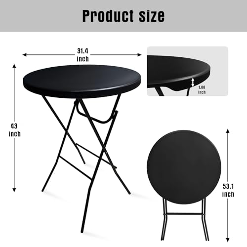 GUAGUA 32" Round Plastic Folding High Top Table - Versatile Bar, Cocktail & Portable Pub Table for Parties, Bistro & Events(Black Set) by GUAGUA - Image 3