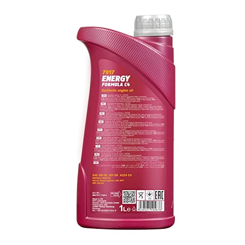 MANNOL 7917 Energy Formula Motoröl 5W-30, ACEA C4, für Diesel&Benzin, 1L | Mit Renault RN0720, MB 229.51 und API SN, für DPF, LPG und LNG, esterhaltig mit Verschleißschutz für Turbomotoren