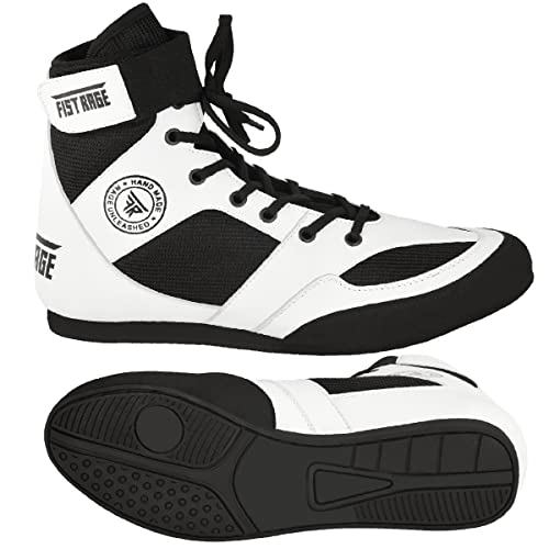 Fistrage Boxing Shoes Leather Kick Fighting Training Mesh Unisex Pro Men's And Youth Genuine Light Weight Boot | Shoe For Adults (White-Black, 7) #TOP5