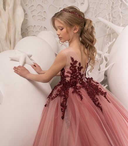 Lace Appliaue Flower Girl Dress Tulle Pageant Dress for Girls Long Sleeveless Princess Party Ball Gown4