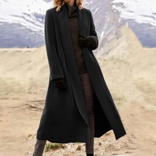 TANGNADE Winter Coats for Women Long Length Wool Jackets Notch Lapel Single Breasted Trendy Casual Long Pea Trench Coat2