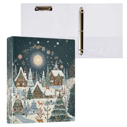 Image of 3 Ring Binder Christmas House Winter 1.5 inch Binders Three Ring Binders with Clipboard Fit 8.5'' x 11'' Paper 3 Interior PVC Clear Pockets for Office Supplies