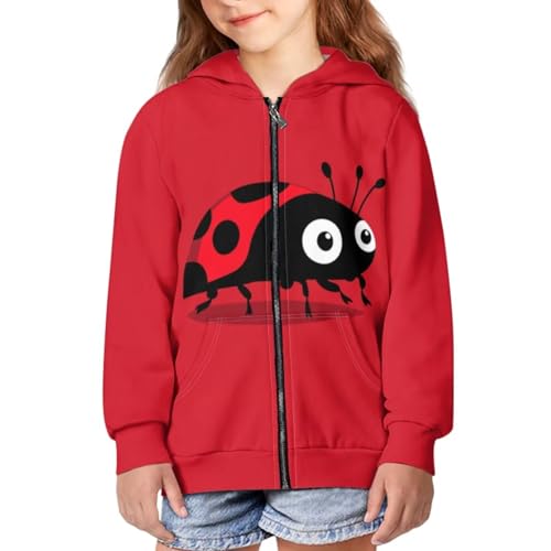 QWEFVB Chaquetas para niñas de 6 a 16 años, con cremallera, casual, manga larga, ligera, con bolsillos, Red Ladybug, M