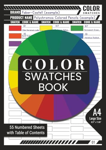 Color Swatches Book: 2385 Color Palettes to Fill-in | Numbered pages with Table of Contents | 110 Pages (55 Sheets)