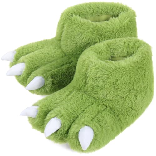 ULTRAIDEAS Animal Paw Slippers for Women and Men, Funny Claw Slippers for Adult and Kids, Unisex Cute Costume House Shoes（Green Dinosaur Paw, Size 13-14 Women, Size 11-12 Men）
