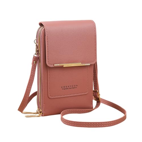 Hiseng Sac Bandoulière Femme, Mode Pochette Telephone Portable avec Fenêtre pour Écran Tactile et Fentes Cartes, Multifonctionnel Sacs Bandoulière Femme,Quotidiens Léger Sac Femme (Rose)