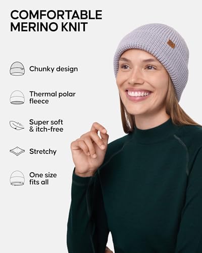 Image of DANISH ENDURANCE Merino Wool Beanie for Men & Women, Fleece Lined Hat, Soft, Stretchy, Fisherman Beanie, Warm Wool Hat