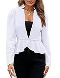 Women's Double Notch Collar Blazer Open Front Long Sleeve Ruffle Bolero Cardigan Jackets Elegant Shrugs for Business White M