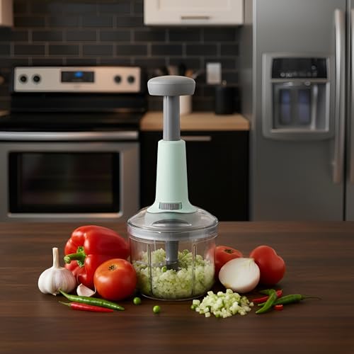 Image of KiR Premium 1000 ML Kitchen Chopper for Vegetables & Fruits | Manual Onion Cutter | Multipurpose Food Dicer Mincer for Veggies Garlic Tomato Potato Ginger Fruits Herbs etc. | BPA-Free Safe Container