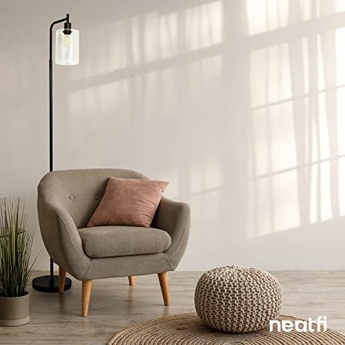 Neatfi 163CM Industrial Free Standing Floor Lamp with Clear Glass Shade, 700 Lumens, 6W Warm Light Mode, Modern Floor Lamp for Living Room, Bedroom, Office (Black)