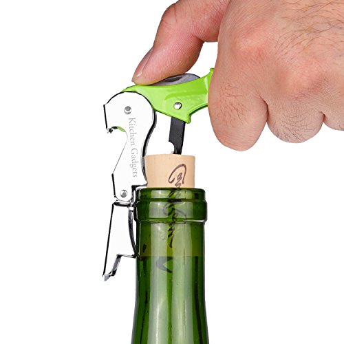 Wine Opener Waiters Corkscrew By Kitchen Gadgets - 3 Pack - 3In1 Multitool: Double Hinged Corkscrew + Foil Cutter Knife + Cap Opener - Easy One Hand Operation - Professional Durable Metal Design #TOP3