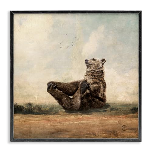 Bear Watching Sunset Woodland, 24 x 24 Inch Framed Giclée Print