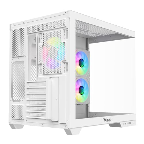 Itek Case Dark Cave Ds - Case Gaming Atx, 3 Ventole Da 12Cm Argb, 2X USB3, 1X Type-C, Vetro Temperato Frontale E Laterale, White Ed. - 5