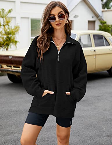 Blooming Jelly Womens Quarter Zip Oversized Sweatshirt Dressy Sweatshirts Collared Half Zip Hoodie (Medium, Black) #TOP1