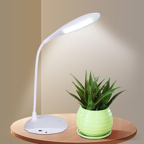 ALLOMN LED Desk Lamp, Flexible Gooseneck Table Lamp with 3 Level Brightness Touch Control Compact Portable Rechargeable 3W LED Reading Light for Dorm Study Office Bedroom