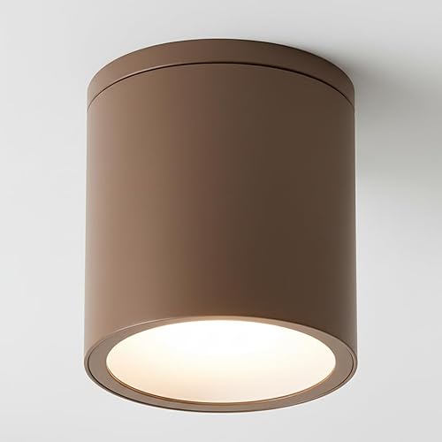 maolo Faretto da Esterno LED GU10 IP54 Cilindrico Bianco | Applique da Soffitto per Terrazze Ingressi Porticati | Design Moderno in Alluminio Ø90x94mm | Lampadina Non Inclusa (Marrone)