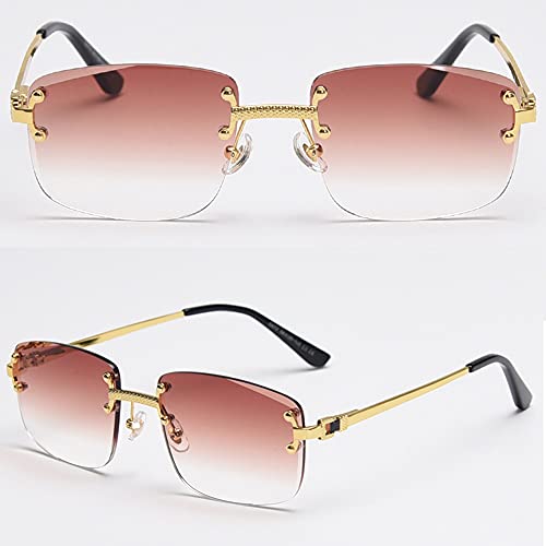 Image of Gradient Lens Metal Sunglasses Rimless Square Blue UV400 Brown Women Frameless