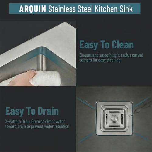 Image of ARQUIN Kitchen Sink 18x16x10 Inch Handmade Kitchen Sink Matt Finish Single Bowl 304 Grade Stainless Steel Kitchen Sinks | Basin For Kitchen With Square Drainer and Adjustable Fruit Basket