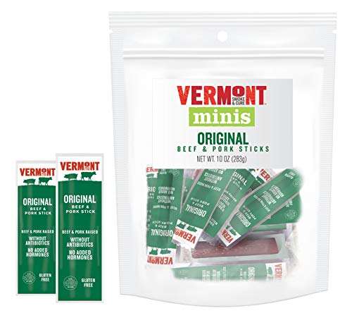 Vermont Smoke & Cure Pork & Beef Jerky Sticks, Antibiotic Free, Gluten Free, No Added Hormones, Low Calorie Snack, Paleo & Keto Friendly, Original, 1oz Stick