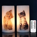 Eldnacele Flameless Flickering Candles Cute Cat Decal with Remote Control and Timer, Battery Operate