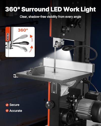 VEVOR Band Saw, 10-Inch, Two-Speed Benchtop Bandsaw with 373W 1/2 HP Motor, 6 in Max Cutting Height, 13.2 x 13.4 in Cast Iron Table, with 360° Work Light, Miter Gauge, Fence, Band Saw for Woodworking thumbnail 5