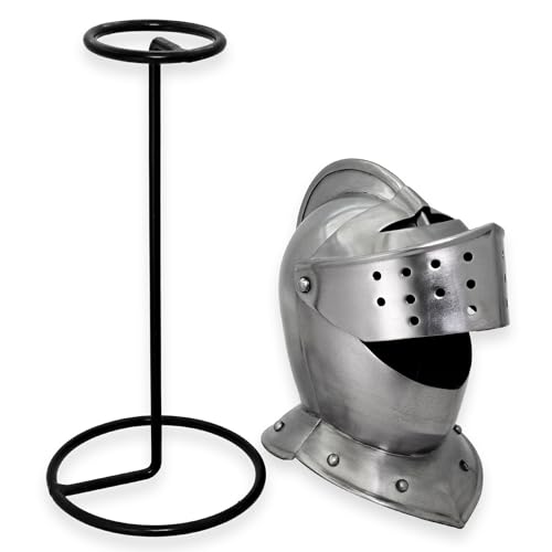 Armory Replicas™ - Medieval Miniature Knight Helmet with Stand | Authentic 20G Steel Decor Piece | Ideal Desk Decoration for History Enthusiasts