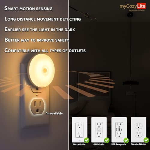 Image of Motion Sensor Night Light, 2 Pack Motion Activated Night Light Plug in, Automatic ON OFF, 3200K Warm Hue, LED Nightlights Plug into Wall, for Bathroom, Kitchen, Bedroom, Kids room, Hallway, Stairway