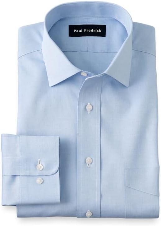 Paul Fredrick Men's Non-Iron Pinpoint Spread Collar Button Cuffs Dress Shirt