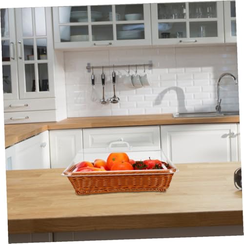 Cesta de ratán tejida a mano rectangular con tapa artesanal marrón 7