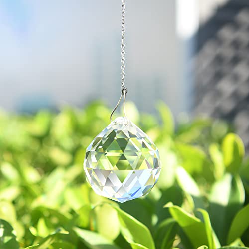 MerryNine Clear Crystal Ball Prism with 20 Pcs Metal Rings Sun Shine Catcher Rainbow Pendants Maker, Hanging Crystals Prisms for Windows, for Feng Shui, for Gift (30mm/1.18" 20pack)