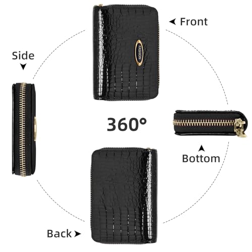Accordion Wallet Women Small Cute Short Wallets Patent Leather Womens Credit Card Holder Coin Purse with Zipper for Women Ladies - Black4
