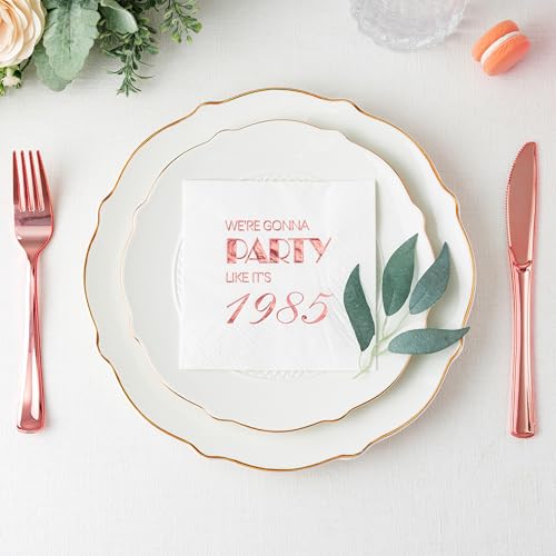 Crisky 40th Birthday Cocktail Napkins Rose Gold for Women 40th Birthday Party Decorations for Cake Dessert Berverage Table, 40th Birthday Party Supplies,50 Pcs Disposable Napkins, 3-Ply - Thumbnail 5