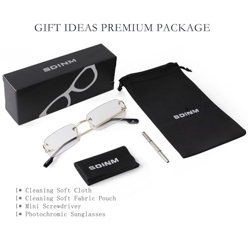 SDINM Photochromic Sunglasses for Men Women Rimless Clear Glasses Small Narrow Rectangle Lens, Photochromic/Brown Lens, Small by SDINM - Image 6