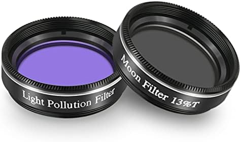 Telescope Moon Filter 1.25inch (Neutral Density Filter with 13% Transmission) + Telescope Light Pollution Filter 1.25inch, Metal Frame, Optical Glass