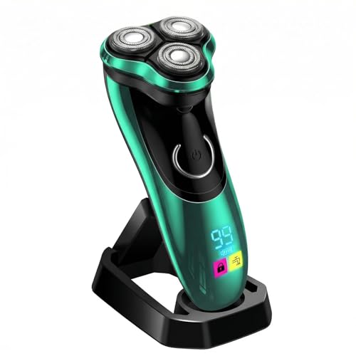 Image of Electric Razor for Men, Cordless Rechargeable 3-Head Rotary Shaver with Charging Stand, Wet & Dry IPX7 Waterproof, Built-in Pop-Up Trimmer