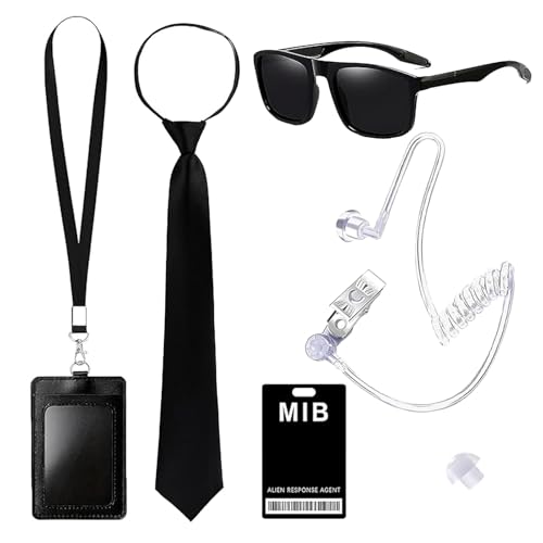 GWAWG Ensemble Accessoires Costume Agent Secret Tenue Service Secret Gadgets Espion Lunettes, Earpiece, Kit Mission Cadeau Halloween Cosplay