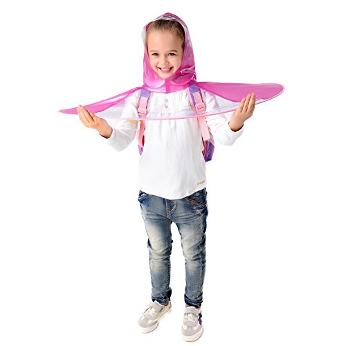 Y-Nut Cute UFO Raincoat, Lovely Large For Kids or Adults, Saucer Poncho Head Umbrella Novelty Headwear Cap Hat Rainwear for Children