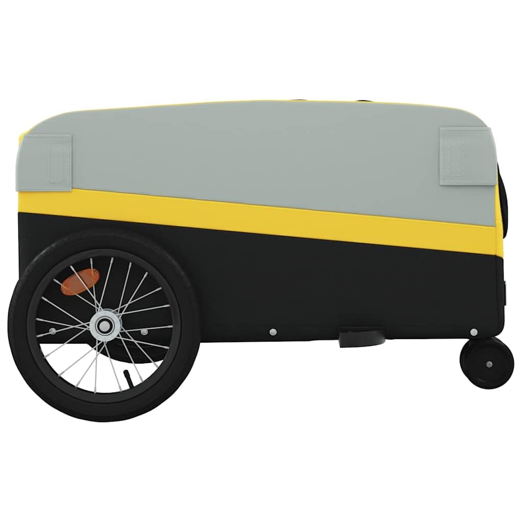 vidaXL Remorque de Vélo, Chariot de Transport avec Barre d'Attelage, Remorque de Bicyclette avec Drapeau pour Bagage, Noir et Jaune 45 kg Fer