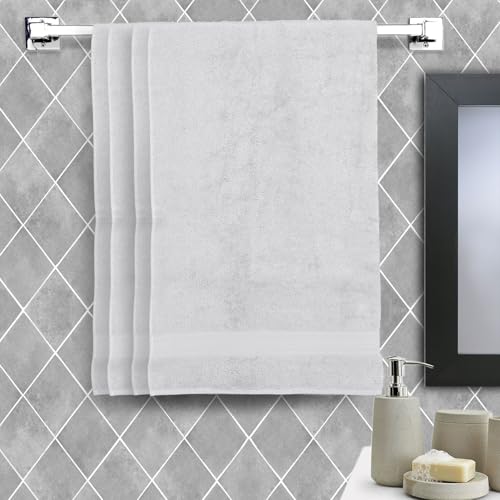 Image of Arvind 100% Cotton Towels for Bath | Towels for Bath Large Size | 500 GSM Bath Towel - Soft & Absorbent | 4 Piece Bath Towel for Men /Women | Urban Comfort | 70 cm x 140 cm - White