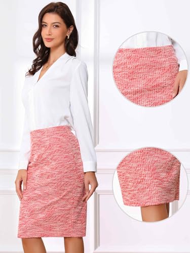 Allegra K Tweed Skirt for Women's Office Work High Waist Split Bodycon Plaid Pencil Skirts2