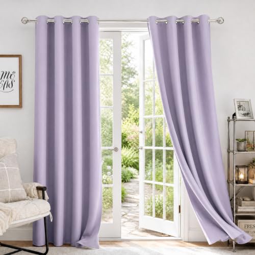 HOMEIDEAS Lilac Blackout Curtains for Bedroom 52 X 84 Inch Length 2 Panels Set Room Darkening Bedroom Curtains, Soundproof Thermal Grommet Window Curtains for Living Room for Christmas