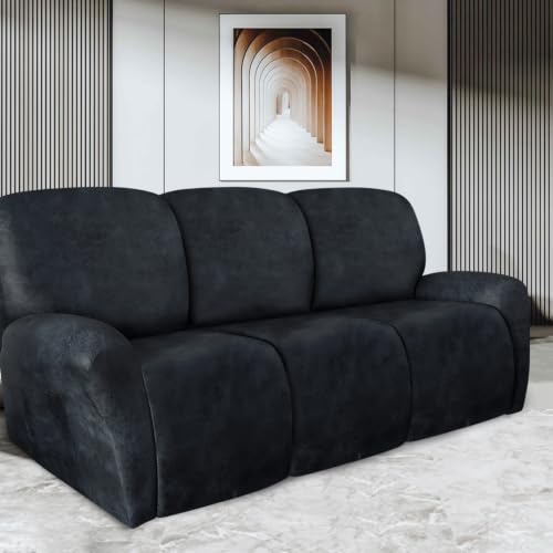 Image of ANARACHON Leather Look Recliner Couch Cover 8-Piece Recliner Sofa Slipcovers 3 Seater for Reclining Couches Furniture Protector Spandex Fabric Washable (Recliner Sofa, 02Navy Blue)