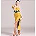 Yhhsgscr Adult Latin Dance Outfit Printed Tango Dance Dresses Performance Wear for Rumba Women's Two Piece Ballroom Costume,Yellow,L
