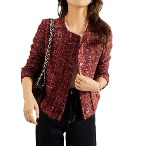 Veste courte en laine tweed rouge femme vêtement automne hiver